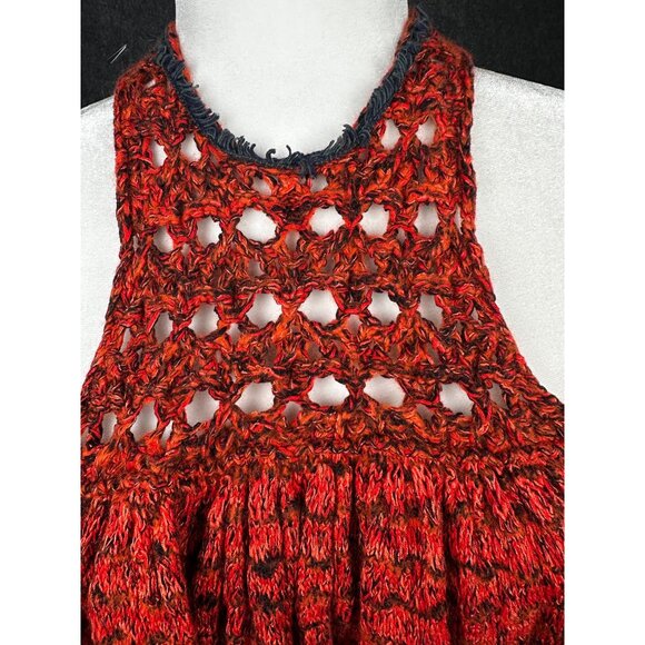 Free People Rare Hearts Knit Crochet Dress/Tunic XS Coverup Boho Hippie Beach - Picture 9 of 12